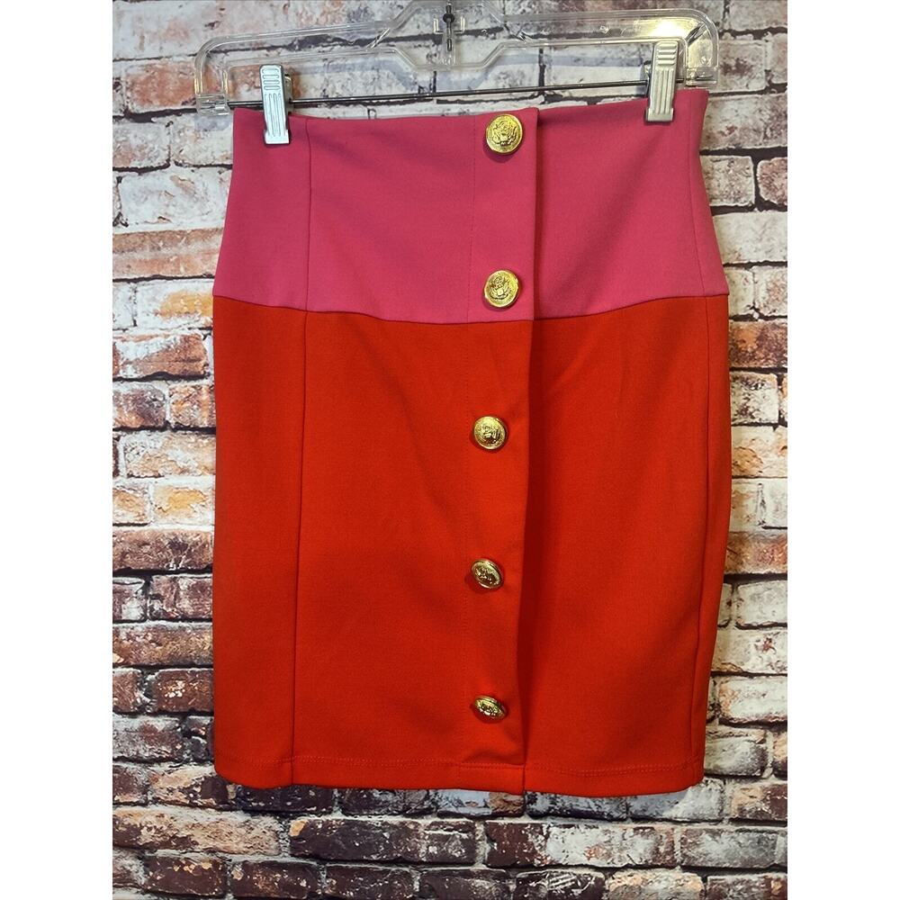 Asos pencil skirt gold buttons pink red a women's size 2